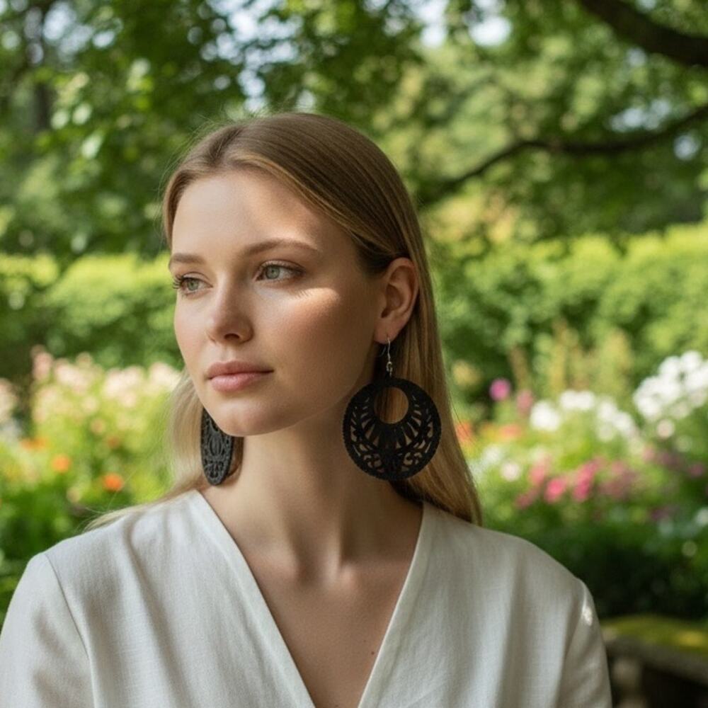 3/$25 - Black Circle Earrings Boho Cutout Statement Lightweight